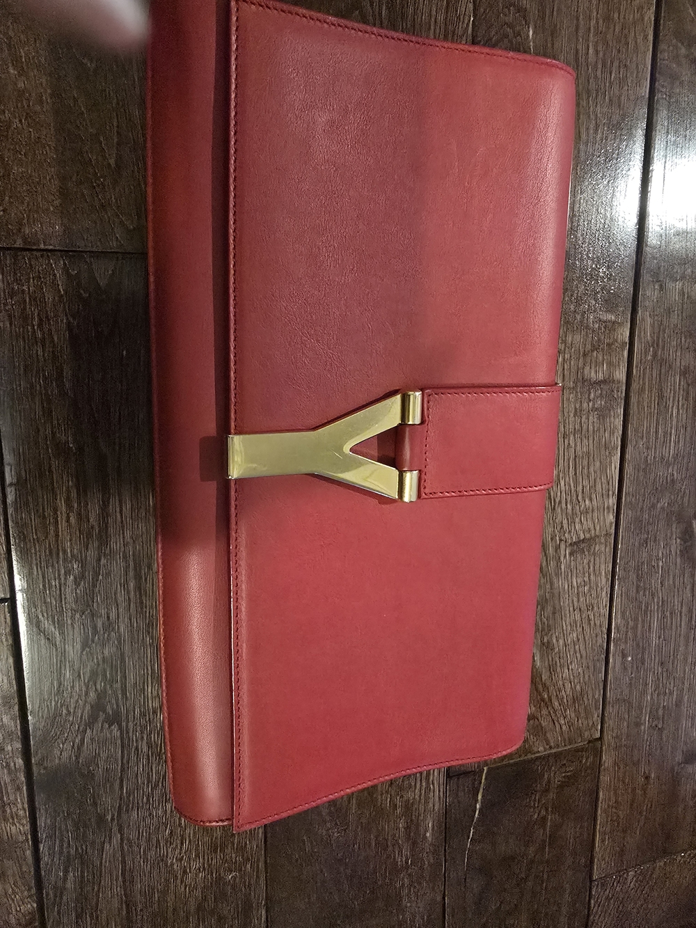 YSL Y Red Leather Clutch with Gold Hardware